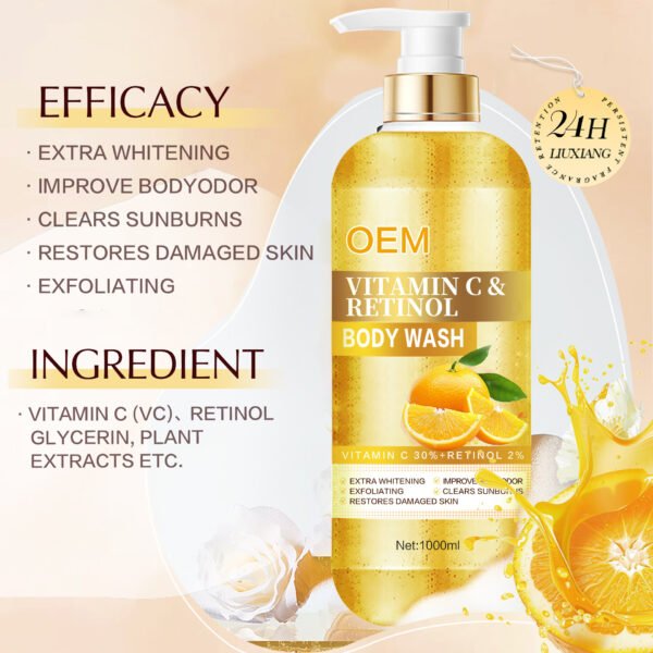 NIULOO Factory Customized Amazon TikTok Hot Selling Vitamin C Fragrance Cleansing Moisturizing Shower Gel Exfoliating Moisturizing Whitening Skin Shower Gel Manufacturer OEM Private Label - Image 3